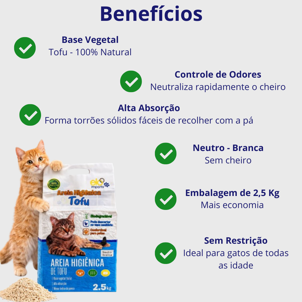 Areia Higienica Natural Tofu Rota do Pet Beneficios