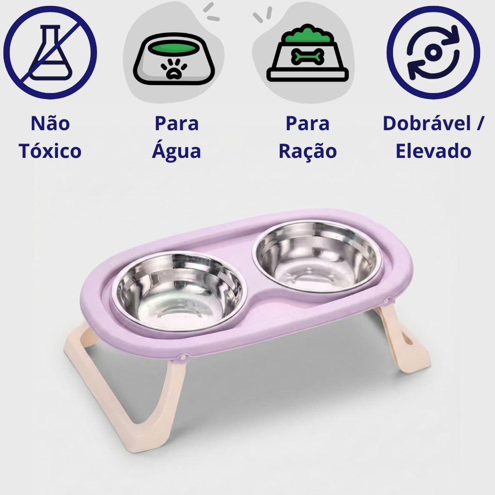 Comedouro Elevado e Dobrável Lilás Caminho do Pet Dados