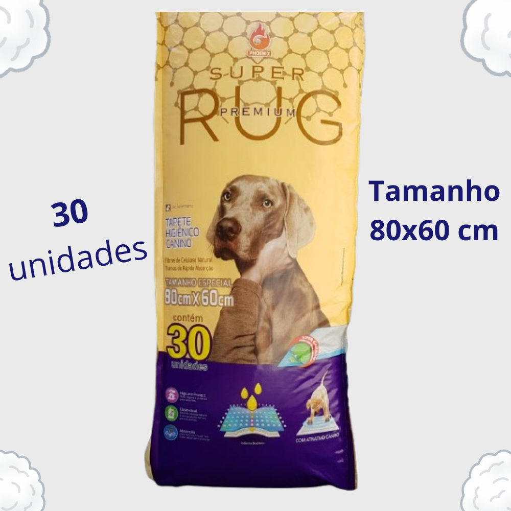 Tapete Higienico Super Rug 80x60cm Rota do Pet Conteudo Pacote