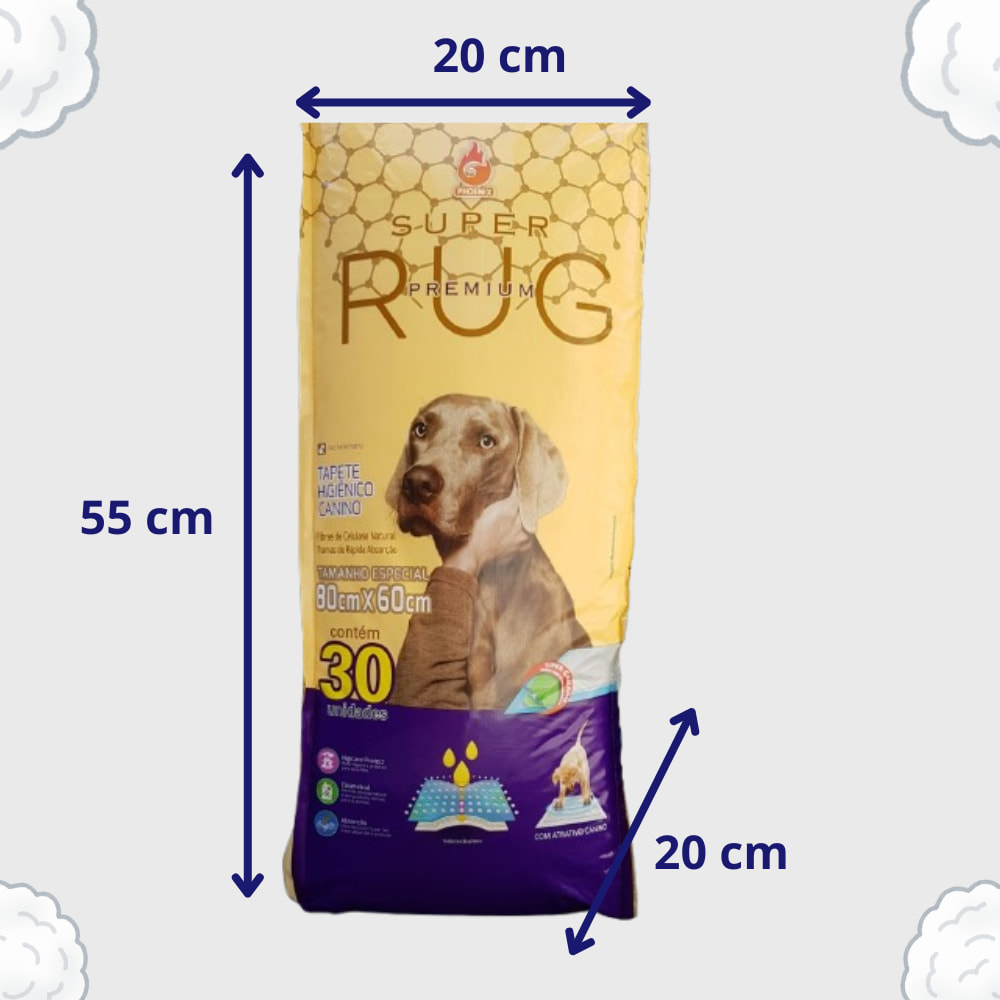 Tapete Higienico Super Rug 80x60cm Rota do Pet Medidas
